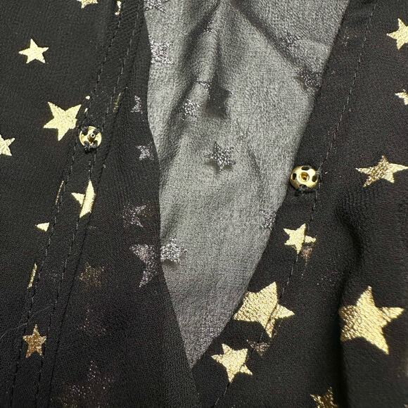 If By Sea Los Angeles | Women | Black Ruffle Gold Star Print Romper | Medium - Picture 12 of 14